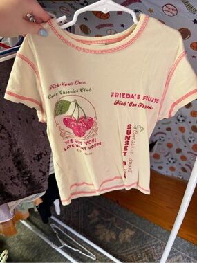 Urban Outfitters Cream Tee with Pink Cherry Graphic